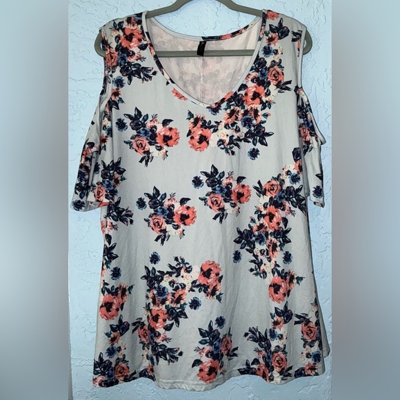 ALLEGRACE Tops - AllegGrace Women's Flowered Cold Shoulder Blouse